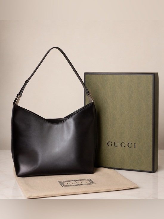 Gucci Handbags - Gucci Dark Brown Leather Shoulder Bag